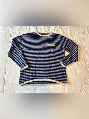 LILLUSORY Navy & Light Blue Striped Crewneck with Cream Trim